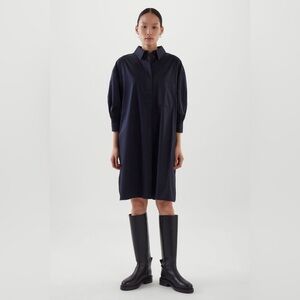 COS Smocked Sleeve Shirt Dress in Dark Blue Size 6‎